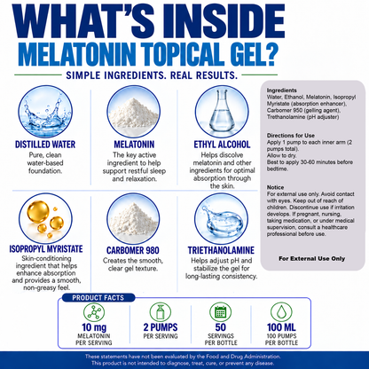 Melatonin Topical Gel, 10 mg Per Serving | Made in USA