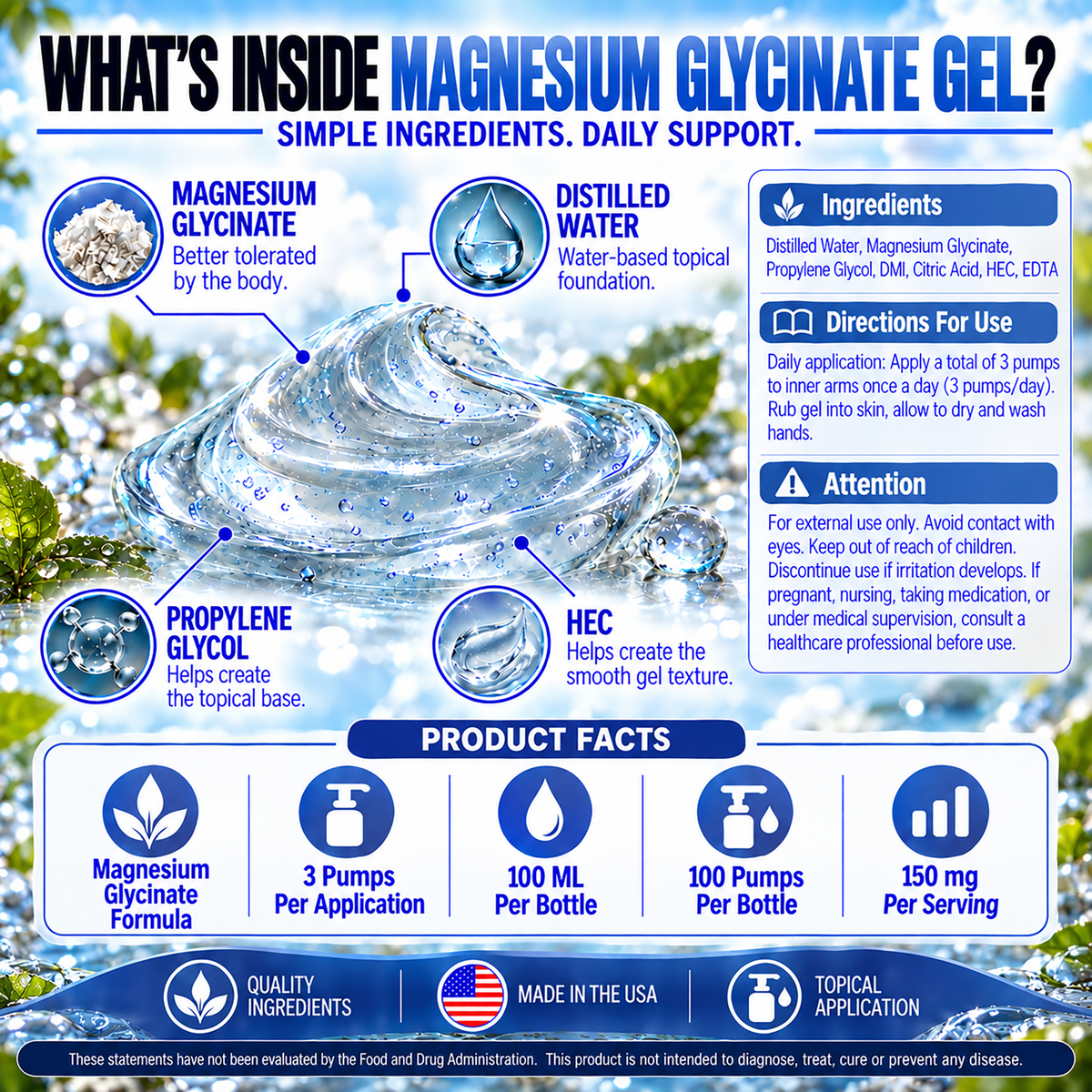 Magnesium Glycinate 150 mg Topical Gel