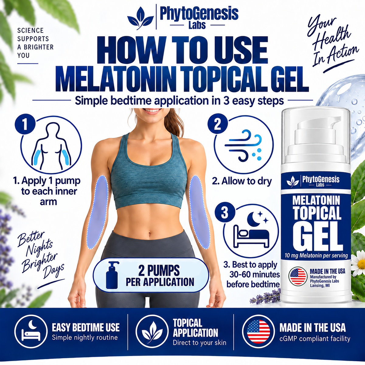 Melatonin Topical Gel, 10 mg Per Serving | Made in USA