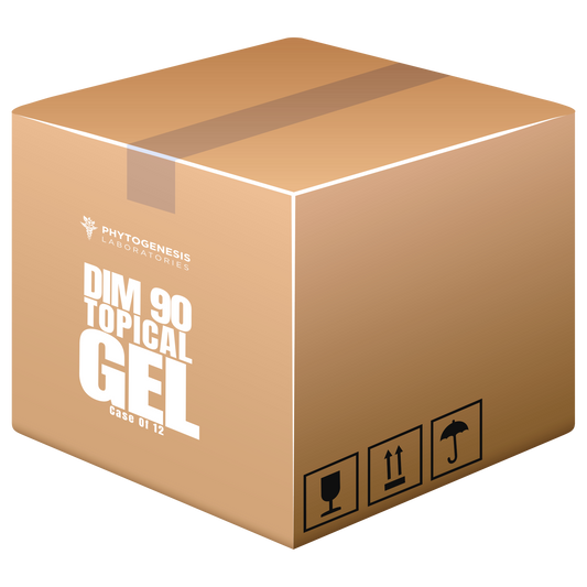 Wholesale case of DIM 90 Topical Gel bottles.