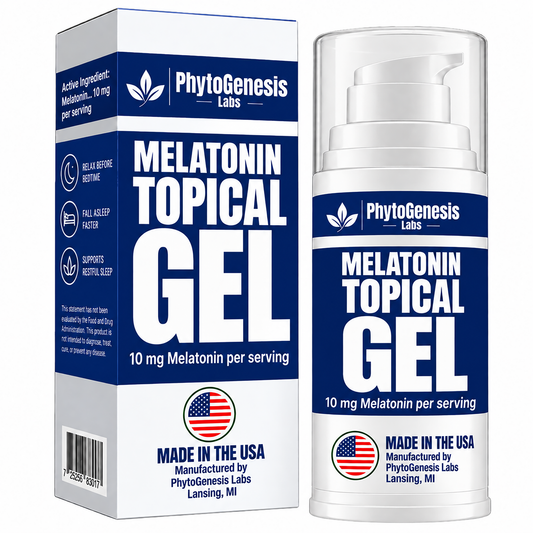 PhytoGenesis Labs Melatonin Topical Gel, 10 mg Per Serving | Made in USA